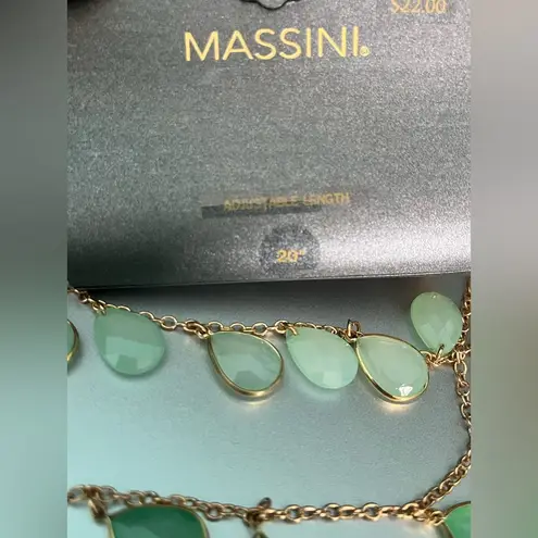 Massini  teal gold three layered teardrop necklace new