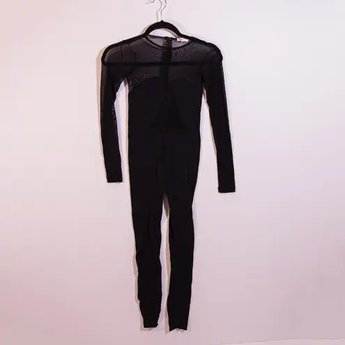 Zara Ribbed Knit Stretch Sheer Mesh Sweetheart Neckline Jumpsuit Jumper Black XS