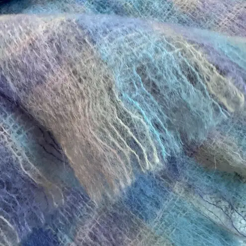 Vintage 60s Pastel Plaid Purple/Pink Fringe Mohair Wool Large 18x72 Rectangle Sc Purple