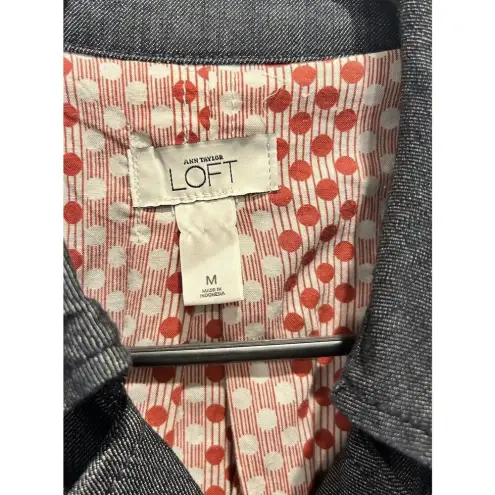 ANN TAYLOR LOFT Double Breasted Lined Denim Jacket Sz M Medium‎ Blue - Image 3