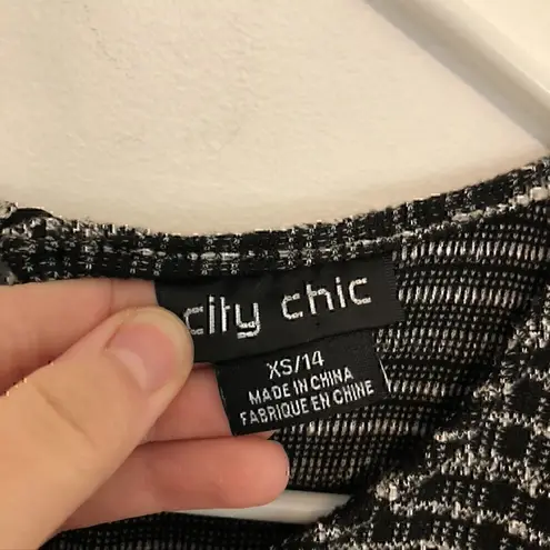 City Chic Plus Size VANITY XS Little Miss Dress Black Checkered Plaid Mini Shift