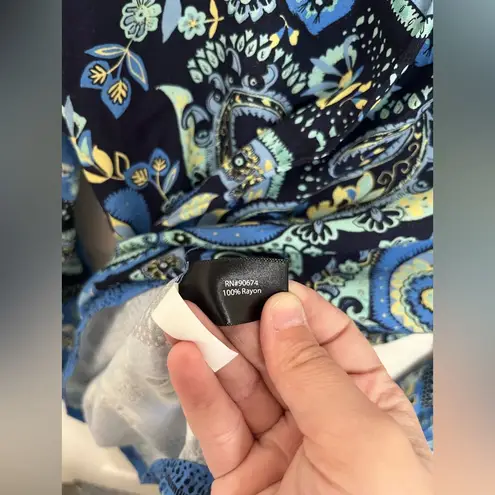 Boston Proper Blue Paisley Print with Bell Sleeves