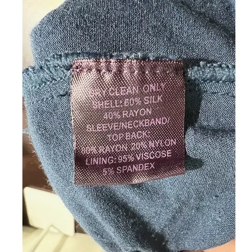 Hale Bob Women Blue Silk Black Knit Top Blue Floral Sheer Beaded Front Size Med