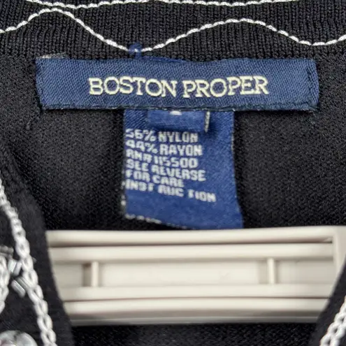 Boston Proper Blouse Black Embellished Jeweled Jersey Knit S Holiday Party Luxe