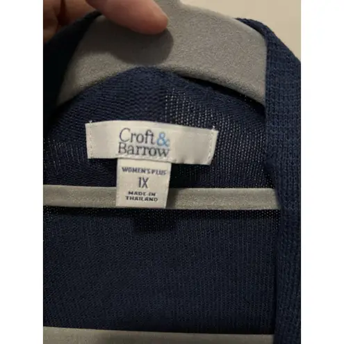 Croft & Barrow  1X‎ Women's Plus BLUE Open Cardigan Sweater ¾ Sleeve Stretch