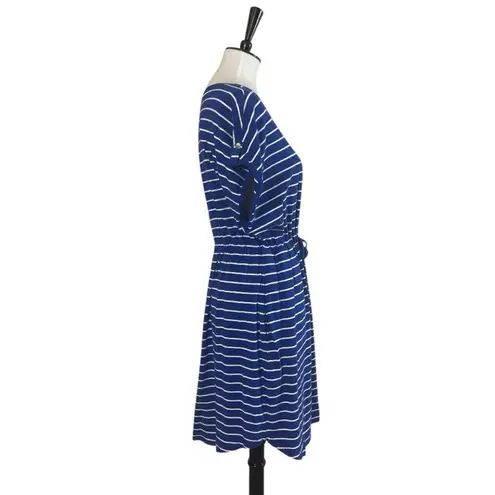Rafaella Tee Shirt Dress Drawstring Pockets Blue White Stripes Women’s Size XL