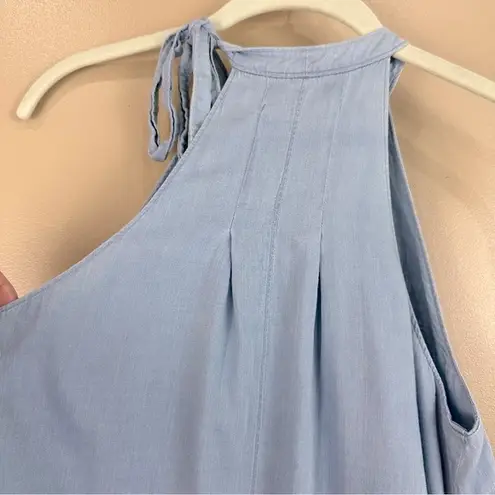 J Brand  Esme Sleeveless Halter Light Blue Denim Chambray Neck Tie Dress XS