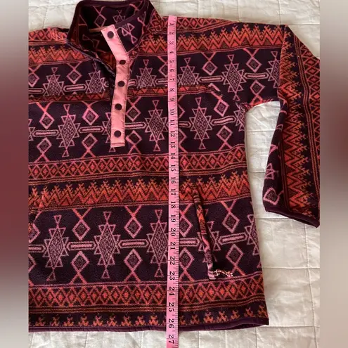 Burton Pink, Red & Purple Patterned Fleece Quarter Button Up Sweatshirt - L
