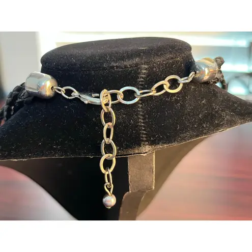 Y2K 3 Strand Black Faux Leather Necklace 18" Peace Sign Angel Wings Biker Core