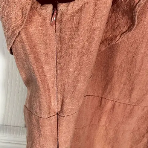 Saylor Sue Linen Dress Dusty Coral Sz L Ruffle Sleeve Button Skirt Revolve