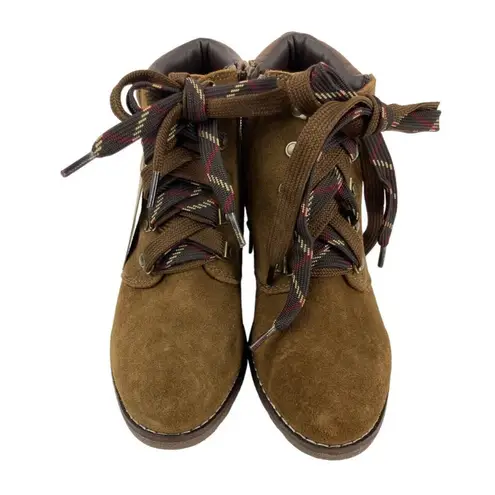 White Mountain *New Liberty Wedge Ankle Booties Womens 9M Brown Suede Lace Up