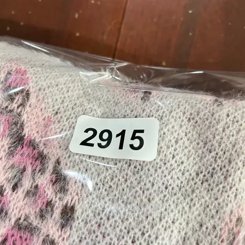 Glitz & Ears Sweater Womens M Pink Cream Fuzzy Leopard Heart Pearl Sweater NEW Size M