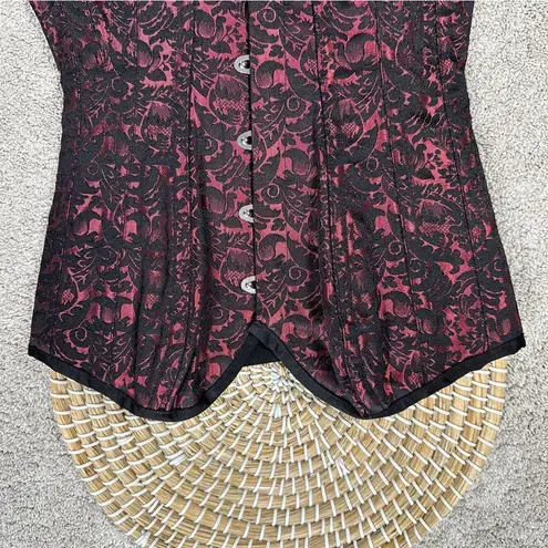 Corset Story Women’s Long Red Brocade Pattern Corset With Hip Gores in Red 22 Black Size undefined