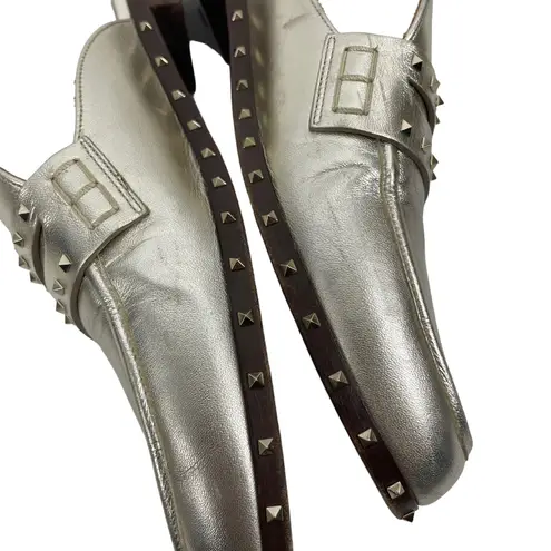 Valentino Garavani Rockstud Leather Mules Slide Agento Gold Size 40.5