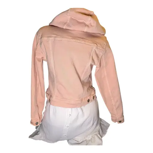 Ann Taylor LOFT Hooded Jacket light peachy-pink blush Denim Coat Button Up size small