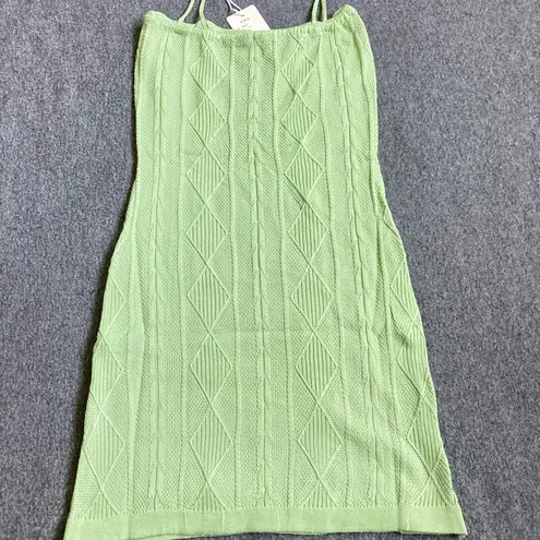 Women Bodycon Sundress Knitted Spaghetti Strap Tight Waist Knit Stretch xs new Green