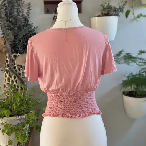 Fashion Magazine Pink Ruched Smocked Waist Wrap Top Size S