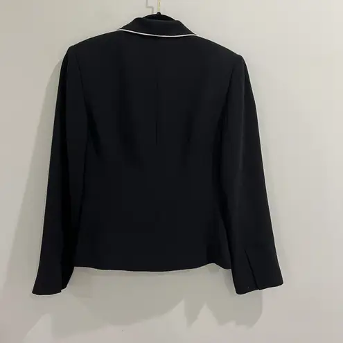 Laura Scott Blazer Women Size 4 Black White Piping Office Casual Preppy Vintage