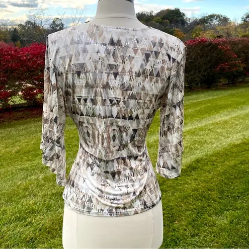 MSK V Neck Foil Knit Faux Wrap top size small Gray