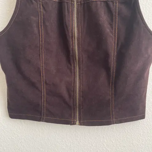 YOU BABES Vintage 90s Y2K Dark Brown Front Full Zip Sleeveless Cropped Tank Top Size M