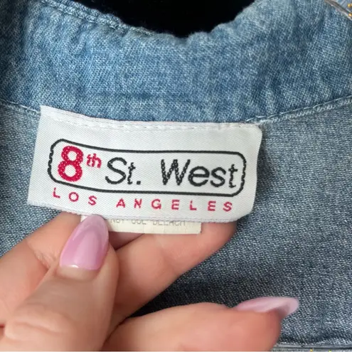 Vintage 90s 8th St. West Denim Black Velvet Studded Oversized Shirt S Blue