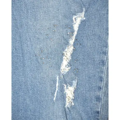 Ashley Stewart Ladies 18 Distressed Studded Skinny Blue Jeans Light Wash Stretch