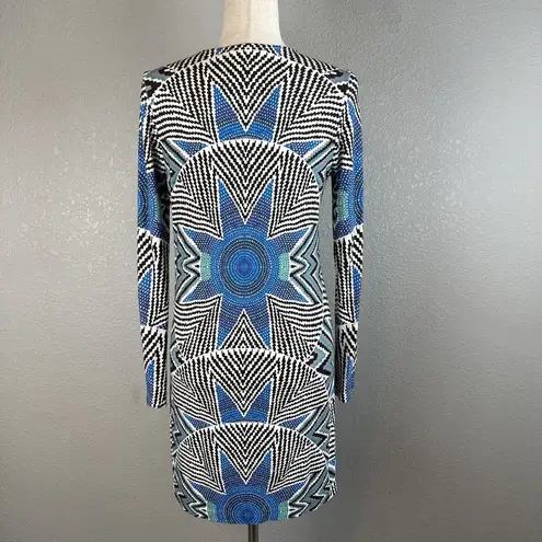 Mara Hoffman Womens Long Sleeve Ponte Shift Dress S Small Black White Blue Star