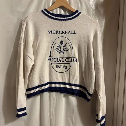 Sincerely Jules Pickleball Social Club Size XS Pullover Cropped Sweater Preppy White