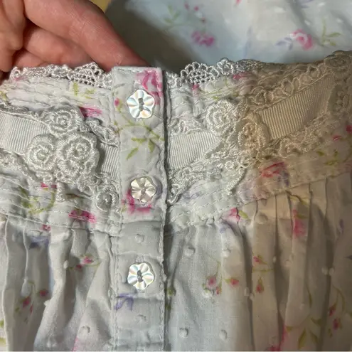 Eileen West Cotton Swiss Dot Floral Print Mini Length Chemise Dress Medium White