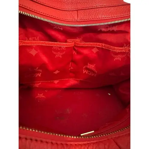 MCM Authentic Red Leather Pebble Handbag Purse Pocketbook Medium Sized READ