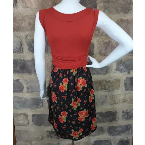 Gilli Sleeveless Floral Skirt Dress Black Orange Woman's Size Medium Summer