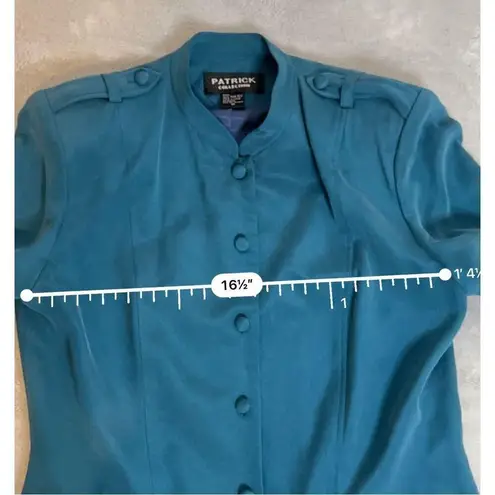 100% Silk Teal Blue Trench Blazer Shacket Women’s 10 Green