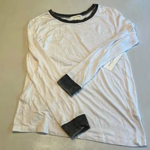 Treasure & Bond White Gray Trim Long Sleeve T Shirt Top Womens XS