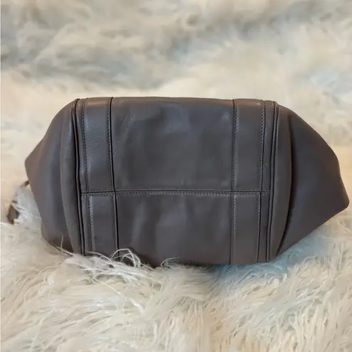 Salvatore Ferragamo Vara Ribbon Drawstring Hug Handbag Gray Taupe Leather