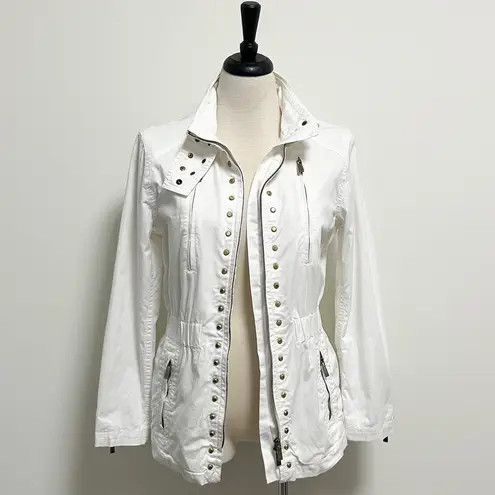 Michael Kors MK White Gold Tone Studded Zip Up Elastic Waistband Jacket Medium