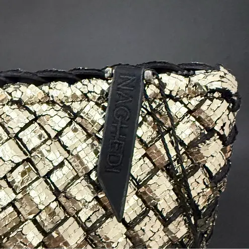 NAGHEDI Portofino Cosmetic Bag in Etoile Woven Neoprene Metallic Gold Makeup Bag
