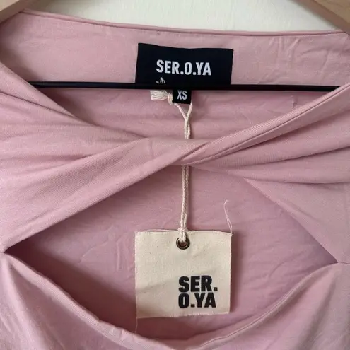 NWT SER.O.YA Artemis Pastel Pink Long Sleeve Cut Out Crop Top Size XS