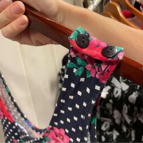 Vintage 80s Randi jumpsuit oversized made in USA cotton blend polka dot floral Black Size L