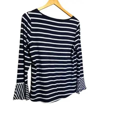 Chico's Chico’s Navy Blue White Striped Mini Bell Sleeve Long Sleeve Size 1 (‎ Medium)