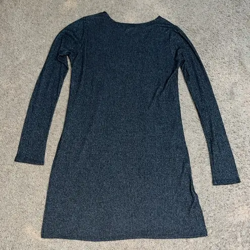 Joah Brown Luna Side Slit Ribbed Cardigan Marble Hacci Heathered Black S/M