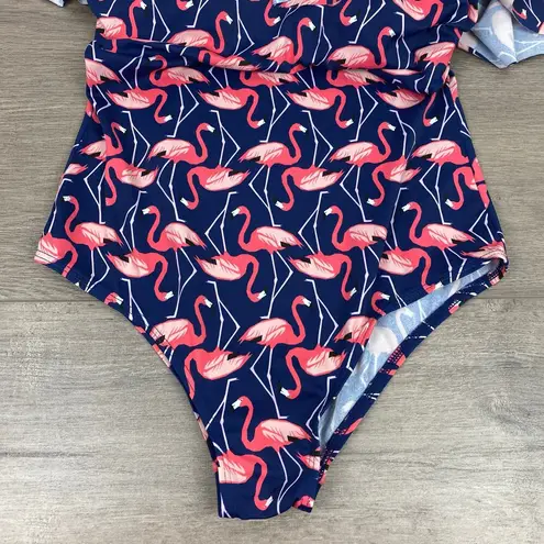 Eloquii Blue&Pink Flamingo Print One Piece Swimsuit Sz.14W