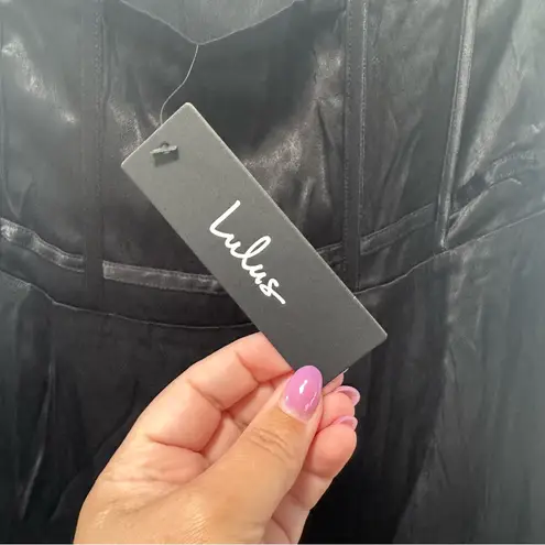 Lulus Extraordinary Presence NWT size Large Black Satin Strapless Maxi Dress