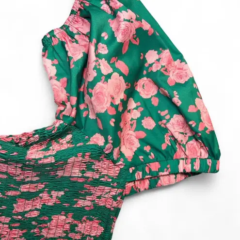 JODIFL 🌸 Peplum Smock Top | Green & Pink Floral | Size M | Flirty & Fun! 🌿🌷