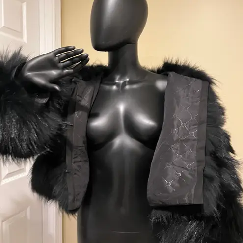 Genuine Raccoon Fur Coat Long Sleeve lined Trench Jacket Parka Puffer bomber fur Black Size XL