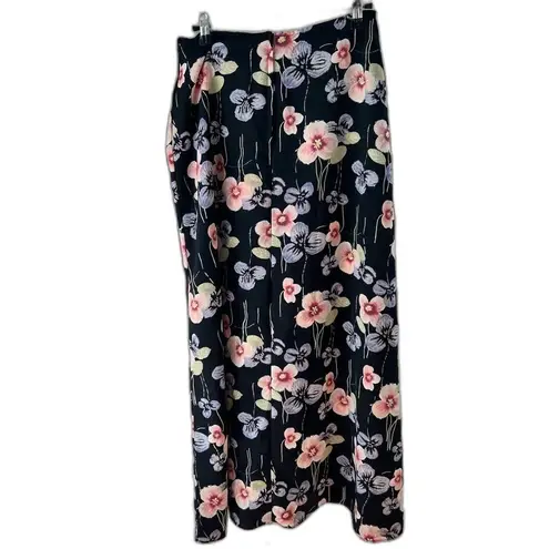 Vintage Dark Floral Maxi Skirt Black Pink Purple Cottagecore Garden Fairy Size 10