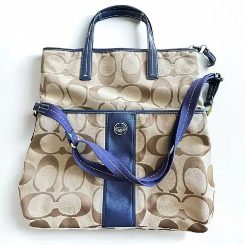 Coach Crossbody Signature Foldover - Khaki/Navy F23304 Jacquard Tote