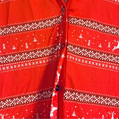 Yandy Red Reindeer Festive Print Romper Sleepwear Button Up Medium Holiday Pj’s