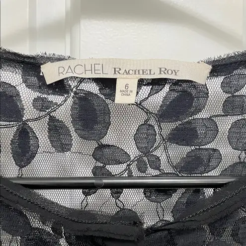 Rachel Rachel Roy Black Leaf Printed Sheer Mesh Lace Long Sleeve Blouse