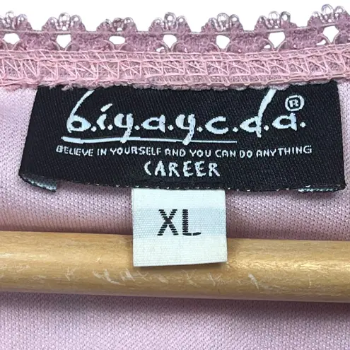 BiyAYCDA Lot of 3 Teal Red Pink Scoop Neck Stretch Feminine Blouse Lace Tops Size XL