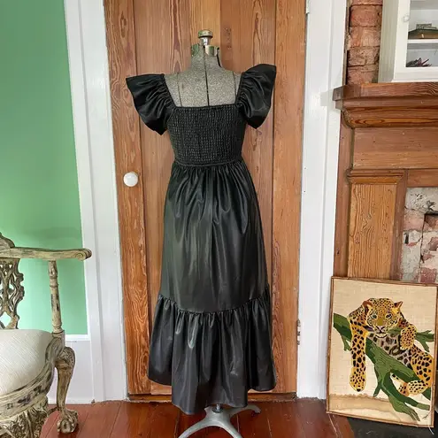 Olivia James the Label Black Brooke Faux Leather Flutter Sleeve Dress